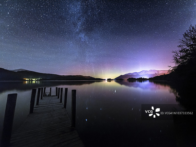 湖区德文特湖的北极光图片素材