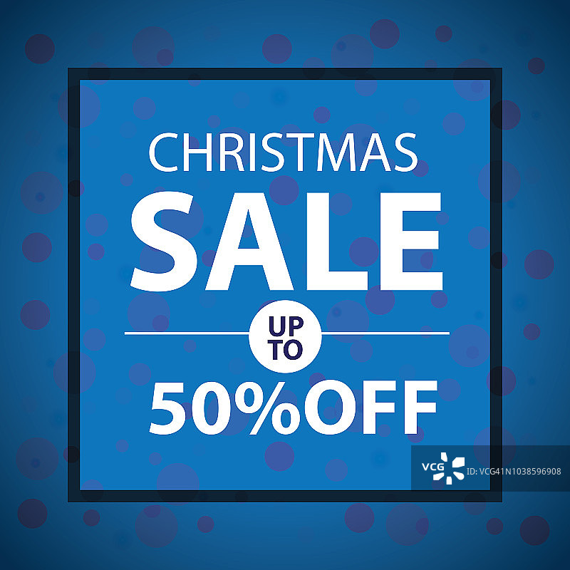 蓝色散景圣诞促销横幅广告，高达50%折扣图片素材