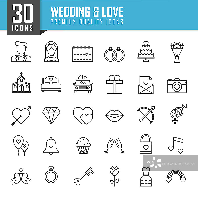 婚礼细线图标合集图片素材