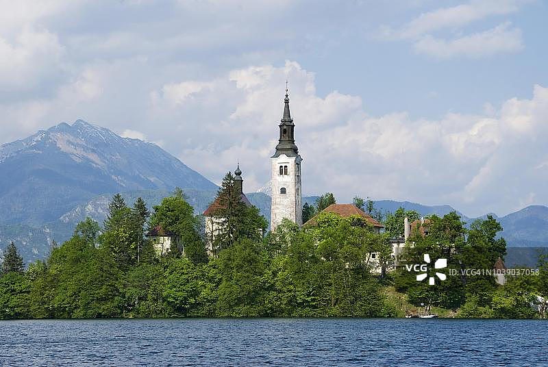 布莱德湖圣玛丽岛圣玛丽教堂，斯洛文尼亚图片素材