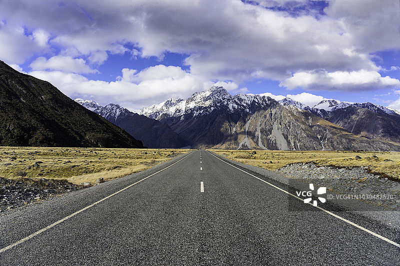 新西兰库克山国家公园的塔斯曼谷公路图片素材