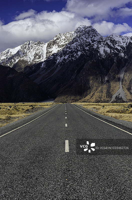 新西兰库克山国家公园的塔斯曼谷公路图片素材