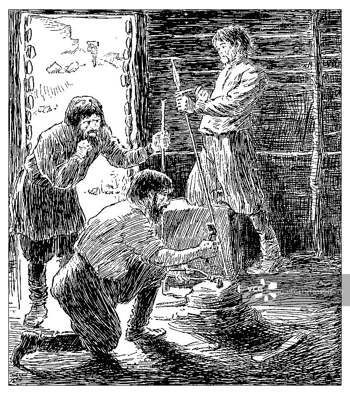 古典雕刻插图：锻造图片素材