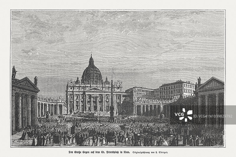 梵蒂冈圣彼得广场木刻版画，1876年出版图片素材