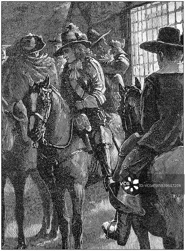 古董绘画插图：骑马的男人图片素材