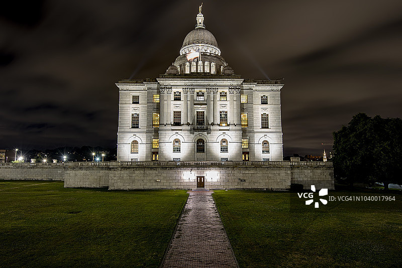 罗德岛州议会大厦夜景，普罗维登斯图片素材