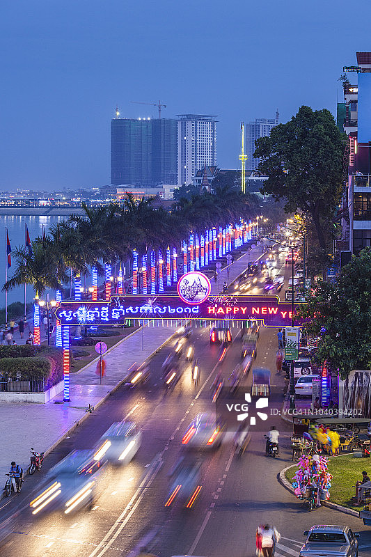 金边西索瓦码头夜景图片素材
