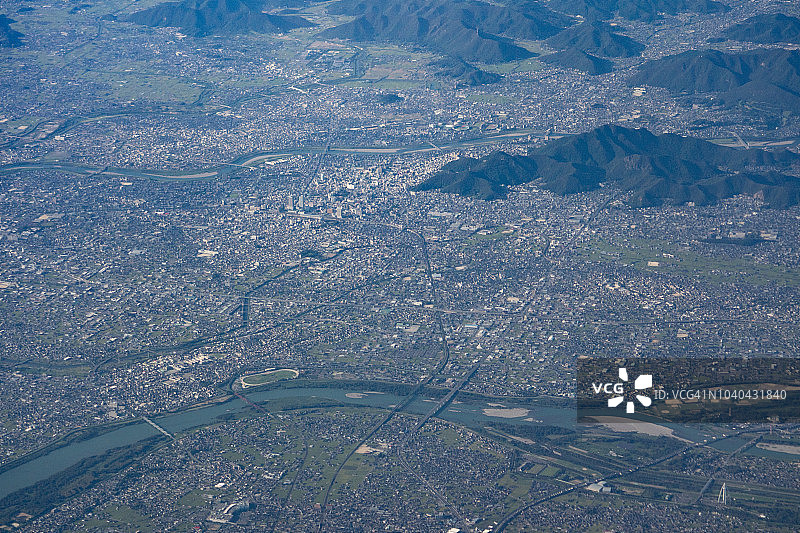 日本岐阜县岐阜市日间航拍景观图片素材
