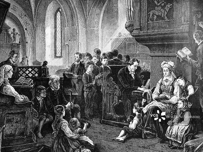 瑞典乡村教堂的礼拜仪式图片素材