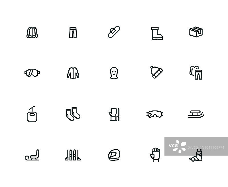 滑雪图标合集-粗线系列图片素材