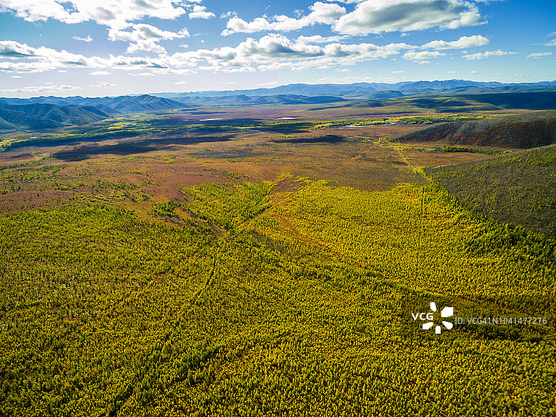 俄罗斯远东地区秋季荒地鸟瞰图片素材