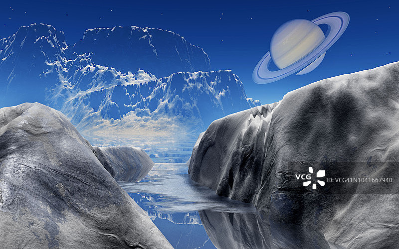 从土卫六泰坦星看土星图片素材