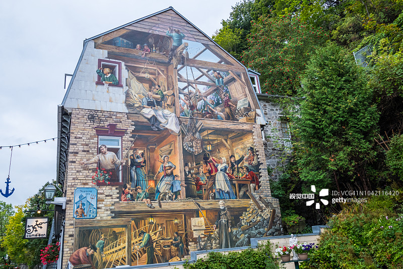 魁北克老城壁画图片素材