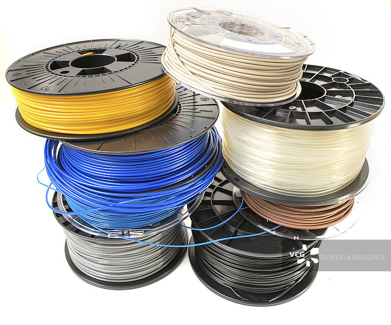 用于3D打印的塑料细丝线轴图片素材