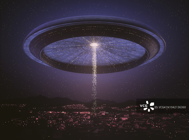 城市上空的外星飞船插画图片素材