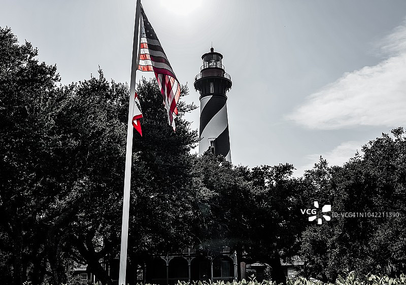 带有圣奥古斯丁灯塔的美国国旗图片素材