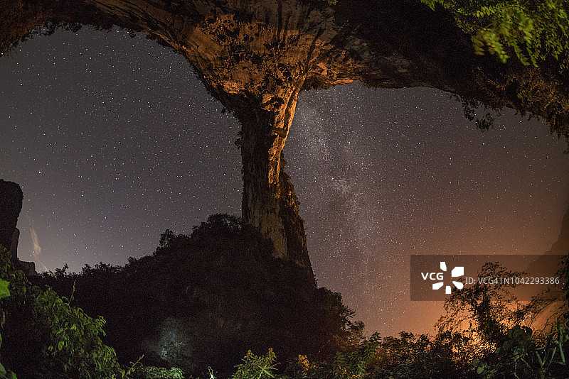 在中国桂林喀斯特洞穴拍摄的银河照片图片素材