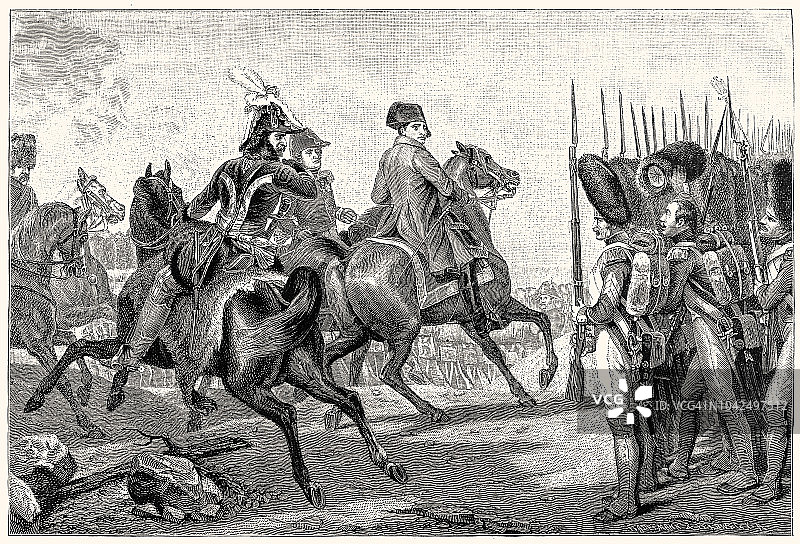 第四次反法同盟战争(1806/1807):拿破仑一世在耶拿-奥厄施泰特战役(1806年10月14日)期间的阅兵图片素材