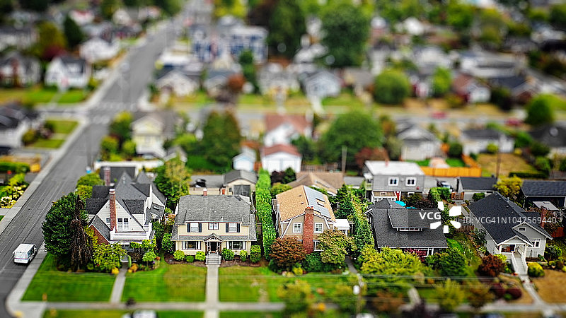 美国郊区社区倾斜移轴航拍照片图片素材