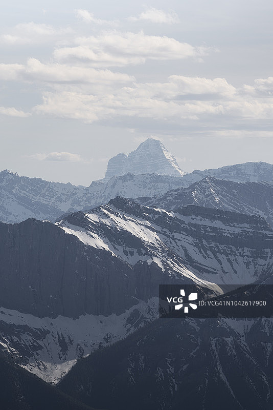 加拿大阿尔伯塔省库 gar 峰远眺阿西尼博因山图片素材
