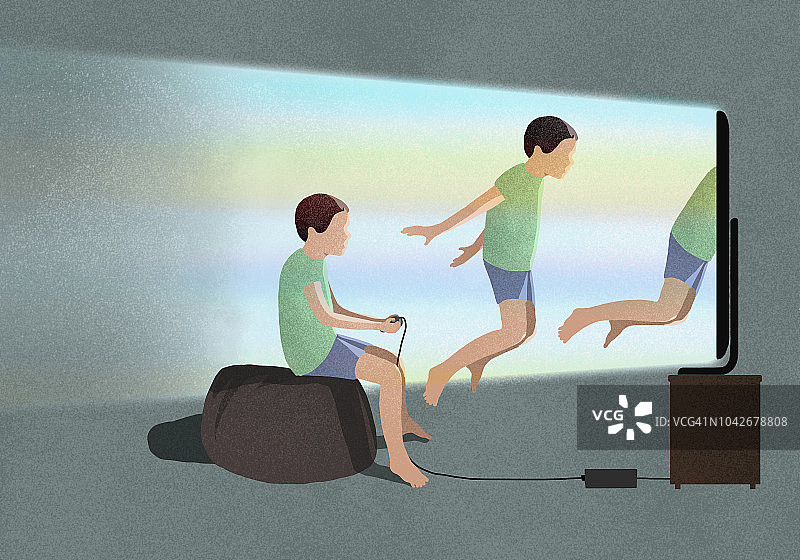 男孩玩VR虚拟现实游戏图片素材