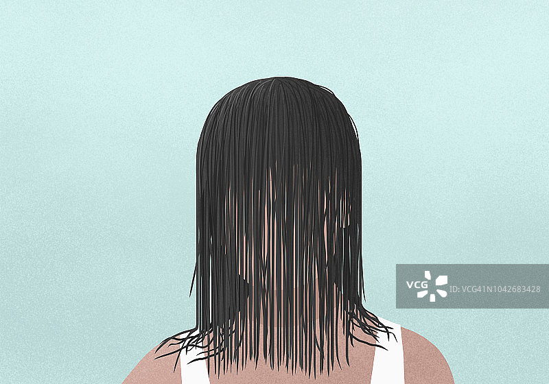 湿发遮面的女人图片素材