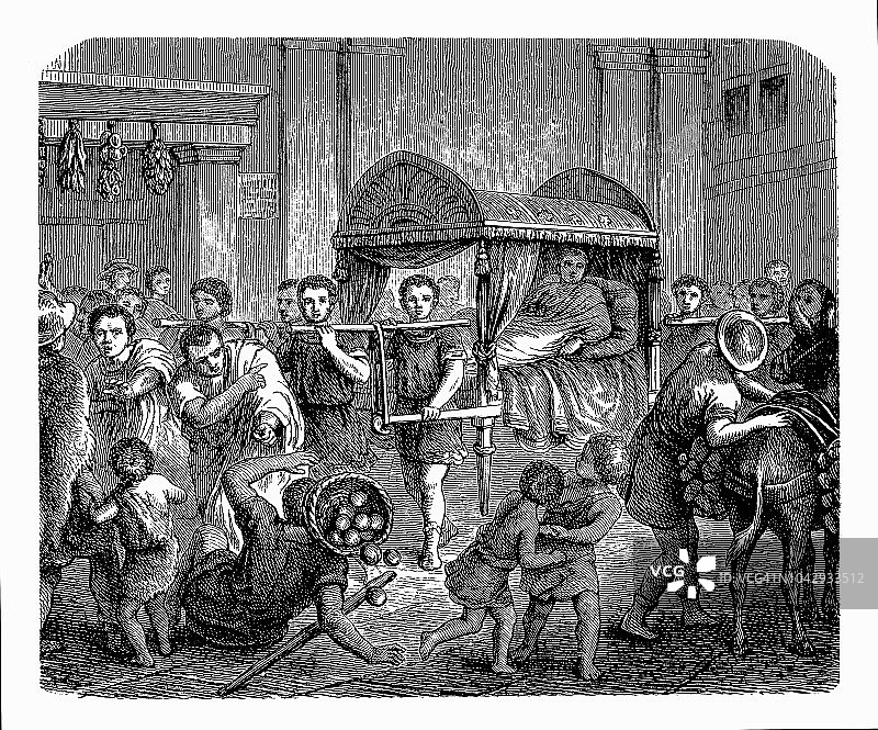 街上的罗马上层阶级与客户图片素材