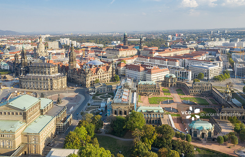 德国德累斯顿天际线、霍夫教堂、圣母教堂、茨温格宫图片素材