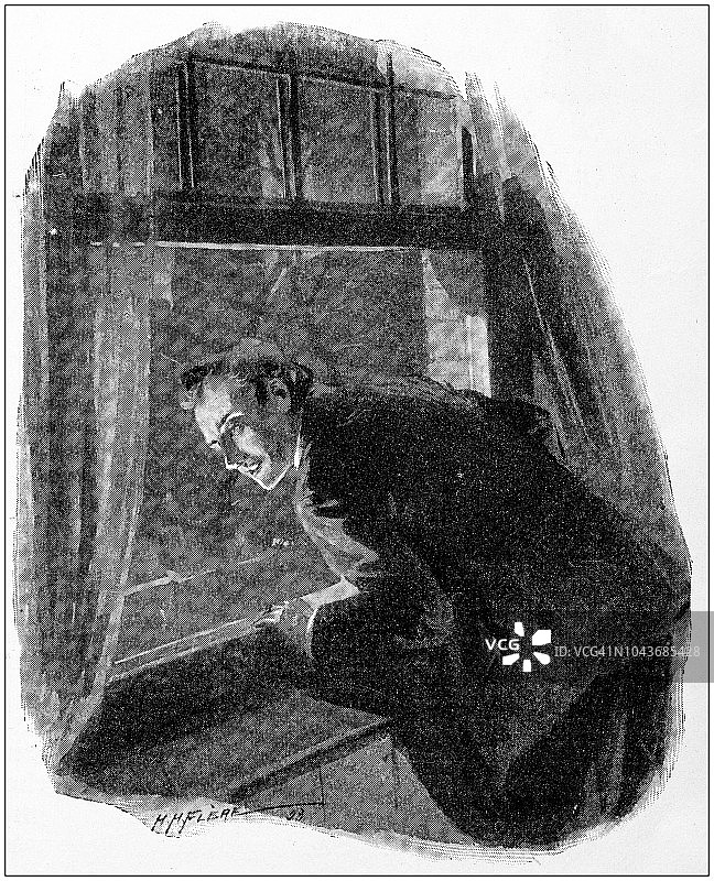 男子向外看古画插图图片素材