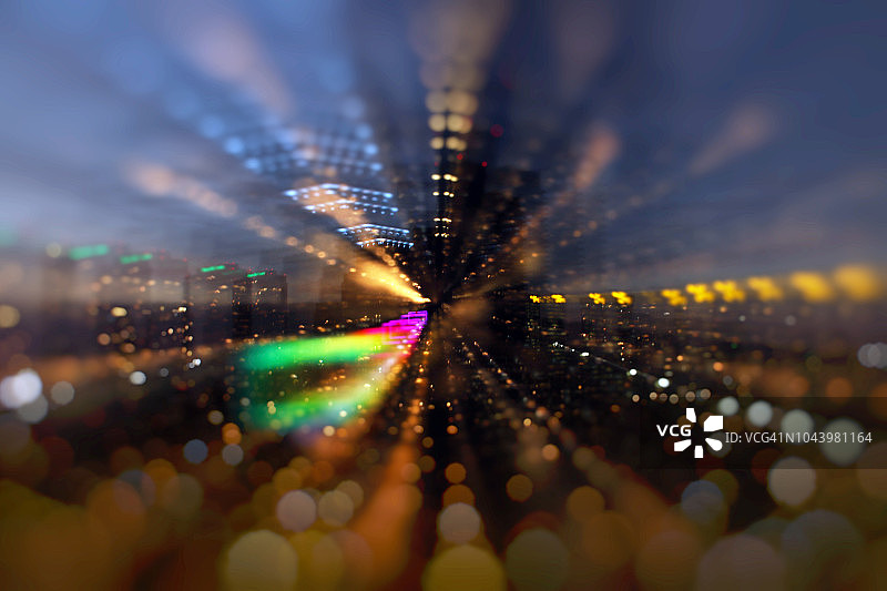 星空投影：大城市绚丽的梦境维度图片素材