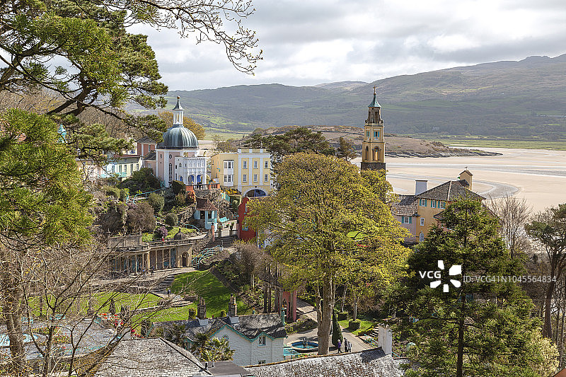 英国格温内思郡 Portmeirion 高角度景观图片素材