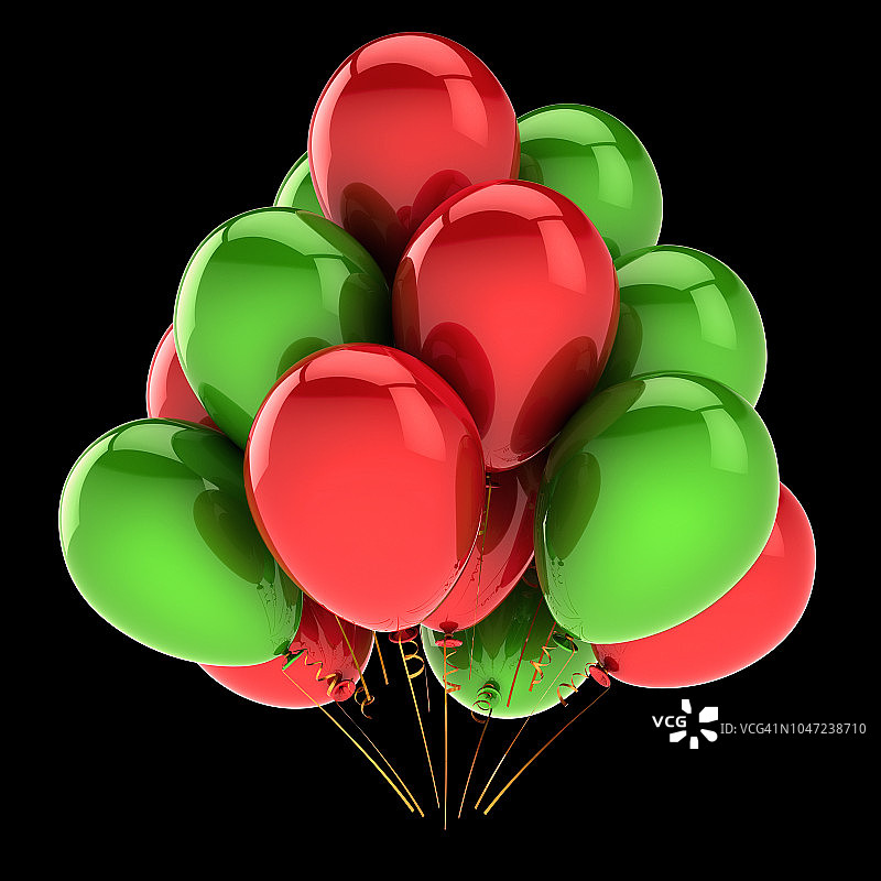 红色绿色气球束，生日、狂欢节、新年图片素材