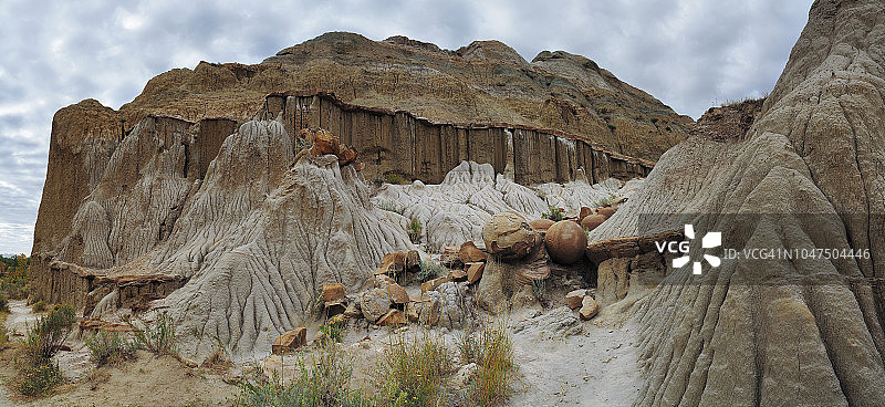 西奥多·罗斯福国家公园北部炮弹混凝土结核拉出全景图片素材