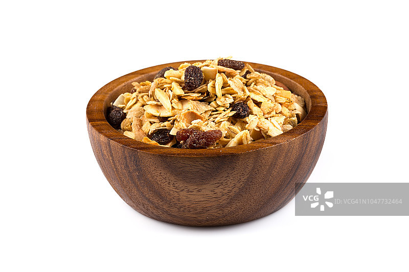 木碗中什锦果仁麦片干混合物特写顶视图图片素材