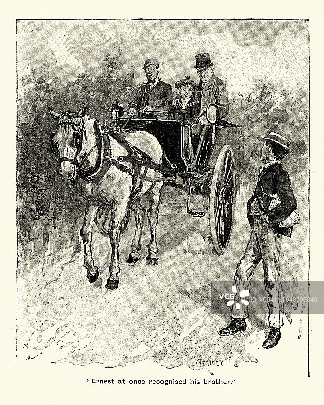 男人和男孩乘坐马车（19世纪）图片素材