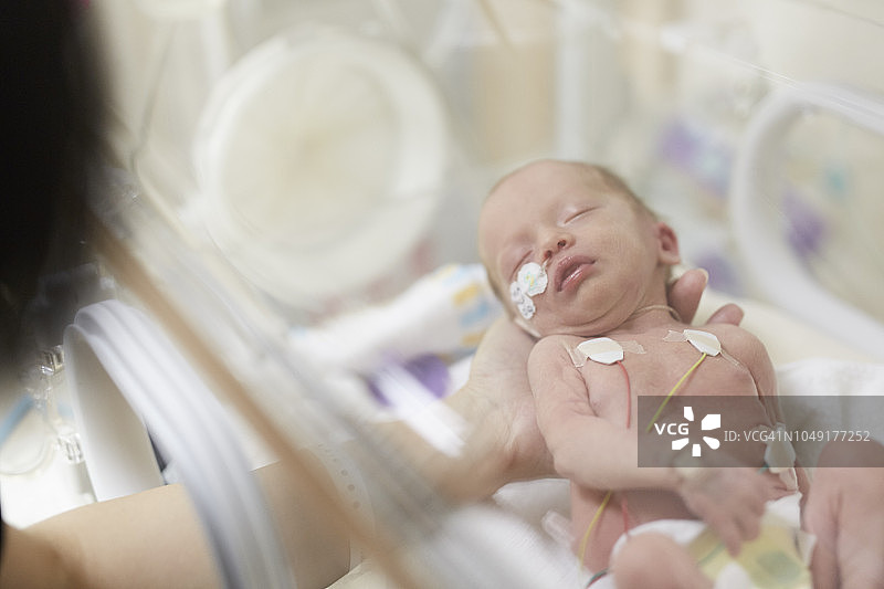 保温箱中的早产女婴图片素材