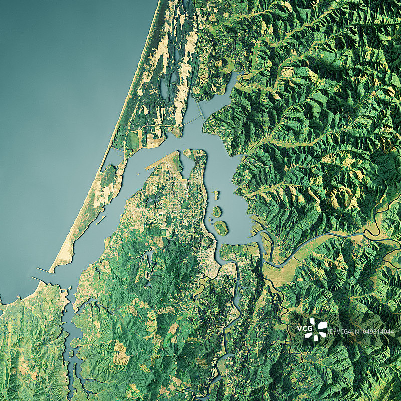 库斯湾3D地形渲染彩色地图图片素材