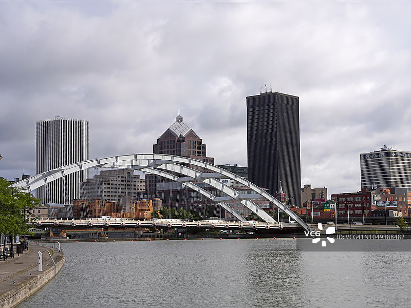 从吉纳西河看纽约罗切斯特市中心图片素材