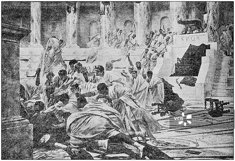 古董绘画插图：凯撒之死图片素材