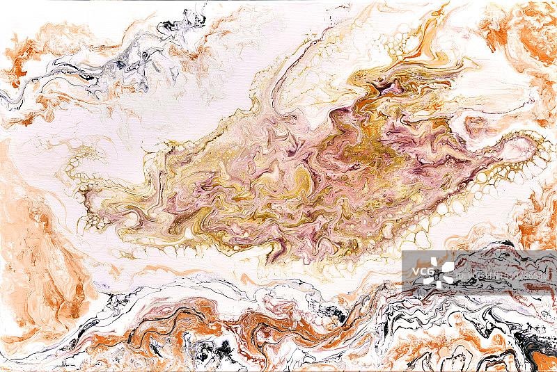 抽象彩色流体艺术丙烯颜料背景纹理，棕色米色和黑色在白色底上图片素材