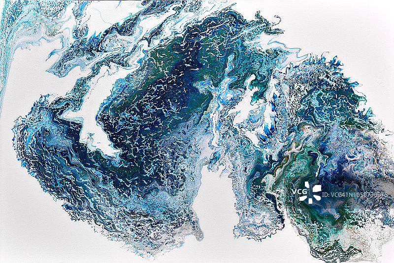 抽象彩色背景纹理流体艺术丙烯颜料：蓝绿松石色图片素材