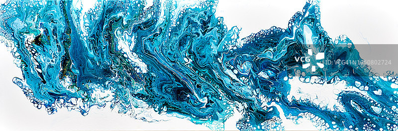 蓝色深蓝色绿松石色在白色上的抽象彩色流体艺术丙烯颜料背景纹理图片素材