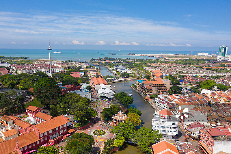 马六甲城市景观航拍，马来西亚图片素材