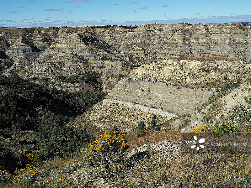 西奥多·罗斯福国家公园的差异侵蚀层图片素材