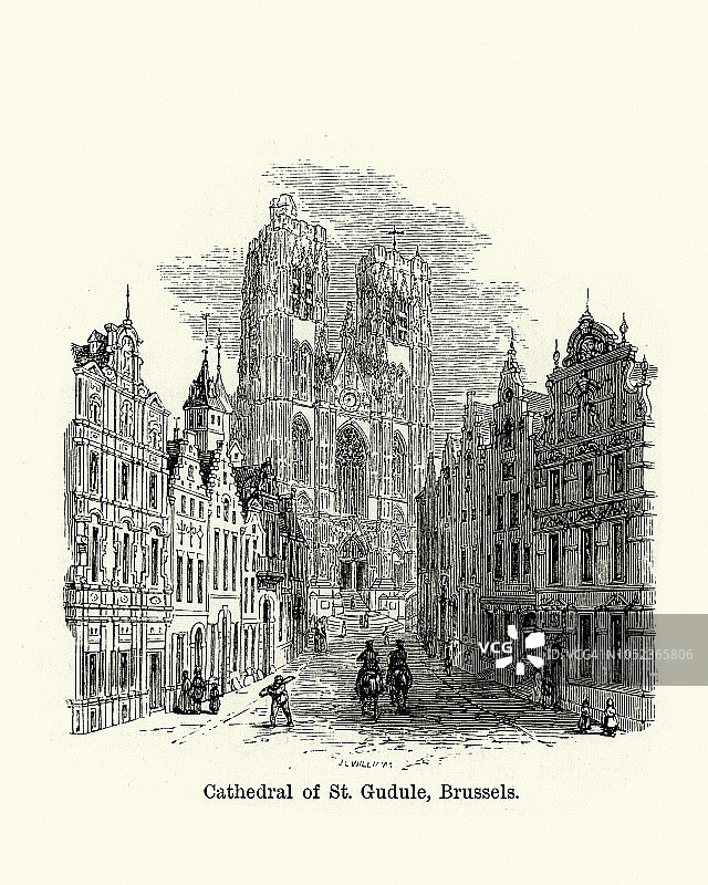19世纪的圣古都勒主教座堂，布鲁塞尔图片素材
