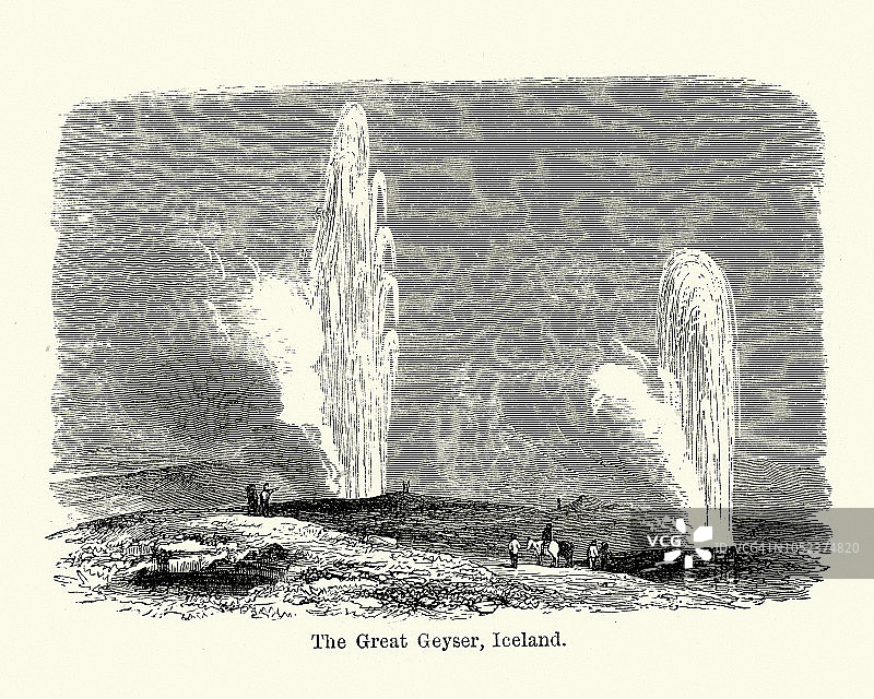 19世纪的冰岛盖锡尔间歇泉图片素材