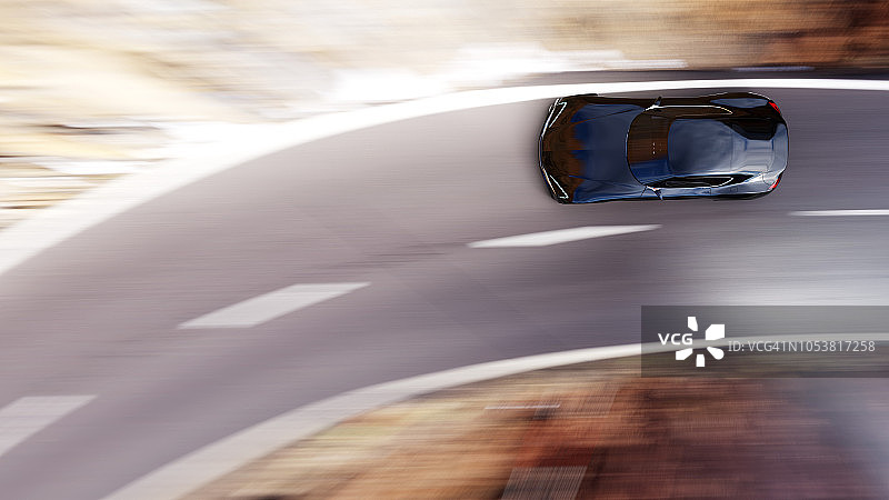 黑色汽车在山路上行驶图片素材