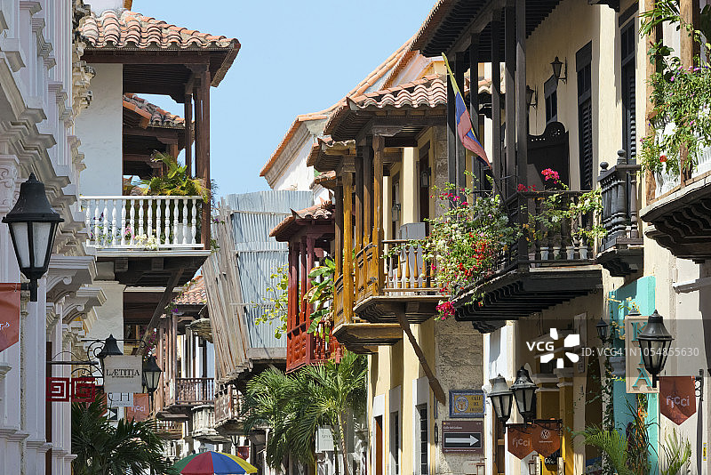 哥伦比亚卡塔赫纳老城殖民房屋图片素材