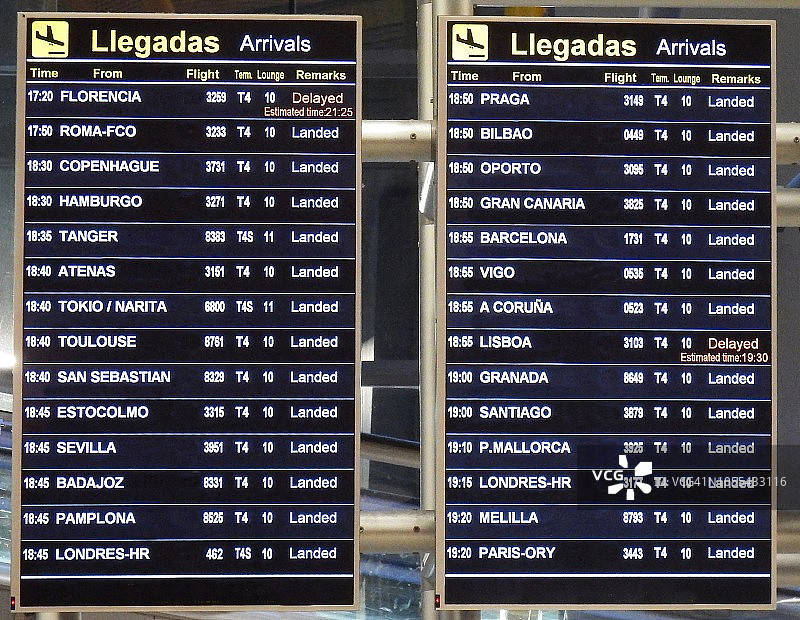 机场的出发和到达信息屏幕图片素材