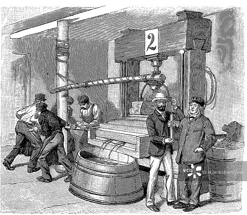 葡萄采摘：酒窖内的榨酒机图片素材